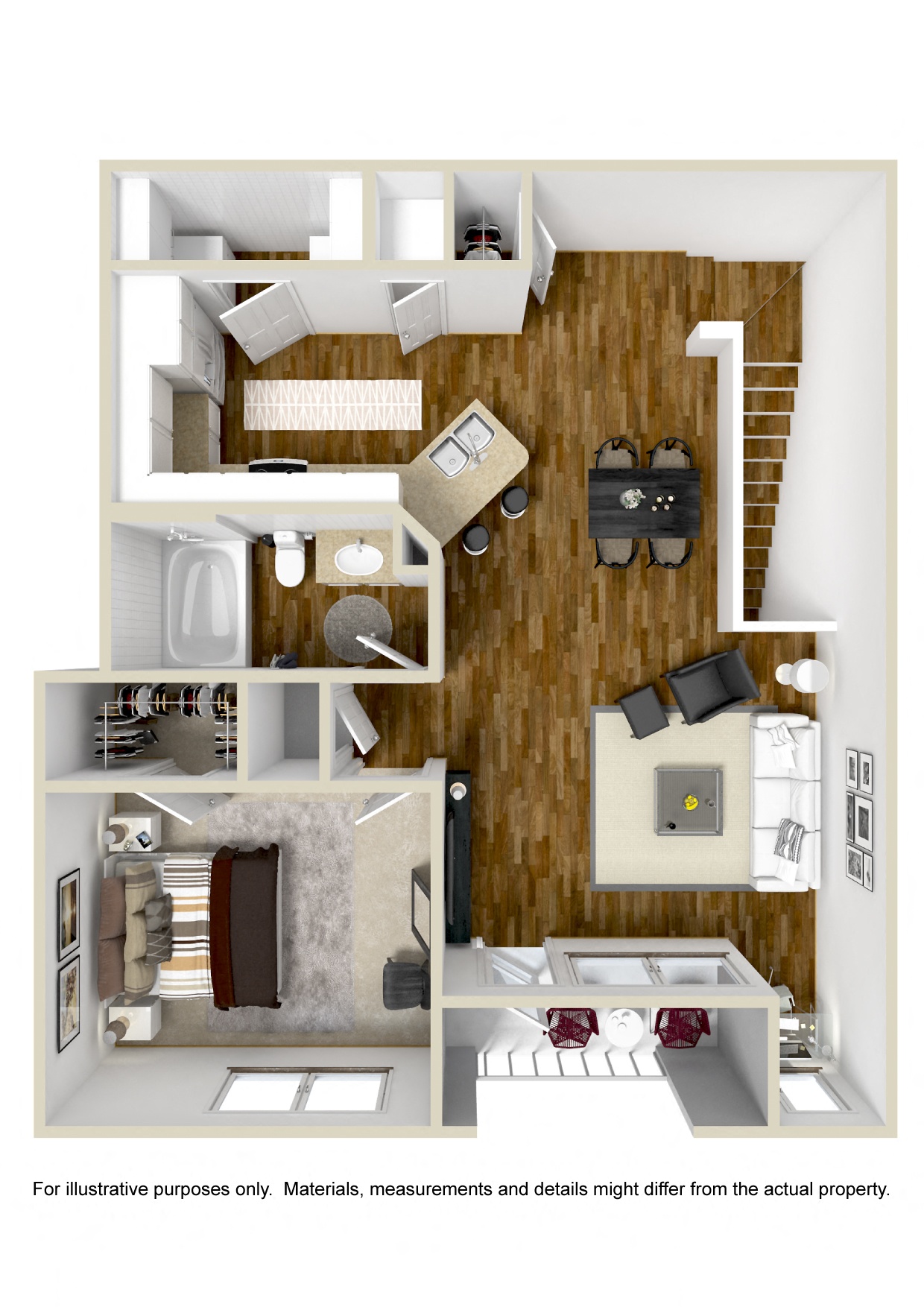 Floor plan for 1 bed, 1 bath, 951 sqft